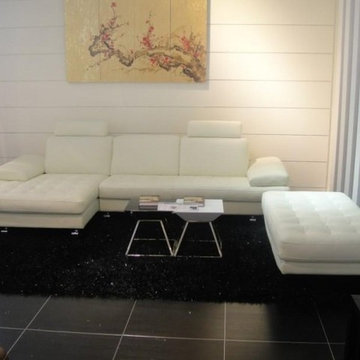 White Leather Sectional Sofa with Ottoman