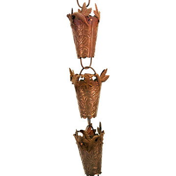 Hummingbird Theme Copper Rain Chain With Installation Kit, 12 Foot