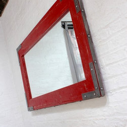 Lourdes Industrial Distressed Steel Framed & Red Painted Reclaimed Scaffolding M - Wall Mirrors