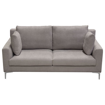 Loose Back Loveseat, Gray Polyester Fabric With Polished Silver Metal Leg