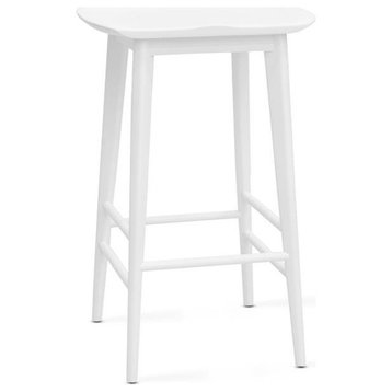 Home Square 2 Piece Solid Acacia Wood Counter Stool Set in White