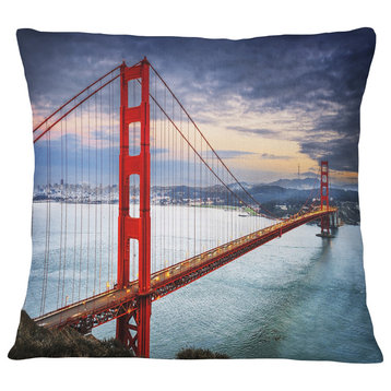 Golden Gate under Cloudy Sky Sea Bridge Throw Pillow, 18"x18"