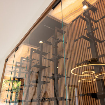 Modern Glass Wine Wall and Temperature Controlled Cabinets in Newport Coast