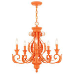 Livex Lighting - Livex Lighting Valencia, 5 Light Chandelier, Shiny Orange Finish - The Valencia is a classically inspired fixture witValencia 5 Light Cha Shiny OrangeUL: Suitable for damp locations Energy Star Qualified: n/a ADA Certified: n/a  *Number of Lights: 5-*Wattage:60w Candelabra Base bulb(s) *Bulb Included:No *Bulb Type:Candelabra Base *Finish Type:Shiny Orange