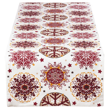 Holiday Decor Red Snowflake Print Table Runner