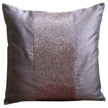 Metallic Beads Purple Art Silk 18"x18" Pillows Cover, Violet Center