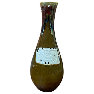 Modern Handmade Bottle Shape Olive Brown Ancient Phoenix Accent Vase Hws2773