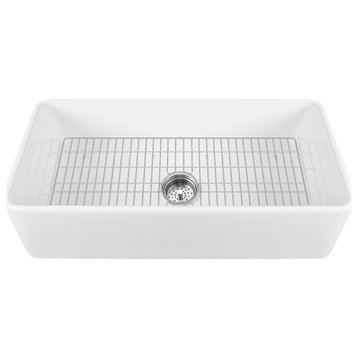 Fireclay 36"L x 18"W Farmhouse Kitchen Sink with Sink Grid and Basket Strainer