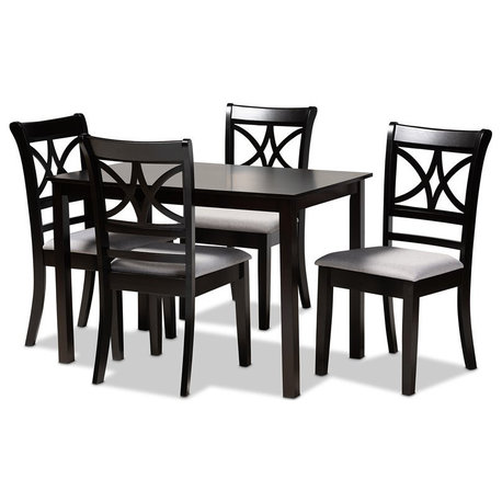 Baxton Studio Clarke Gray Upholstered Espresso Finished Wood 5-Piece Dining Set