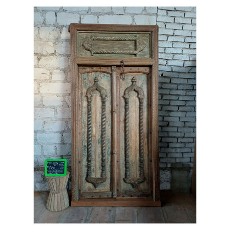 Consigned Medieval French Antique Teak Wood Exterior Haveli Doors 108