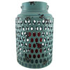 Round Blue Metal Candle Lantern Distressed Finish 12 In.