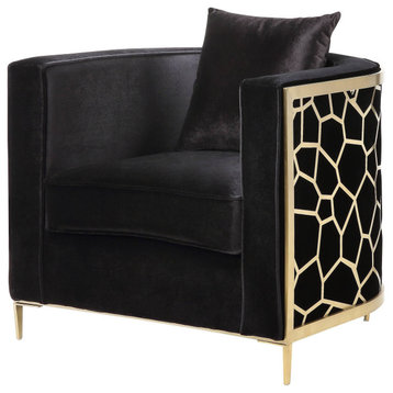 Fergal Chair With Pillow, Black Velvet and Gold Finish