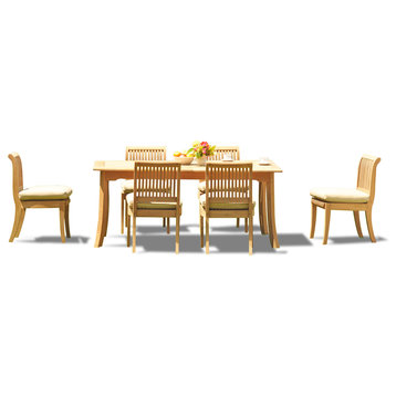 7-PieceTeak Set 94" Rect Table 6 Giva Chairs, Decade Pewter Sunbrella Cushion