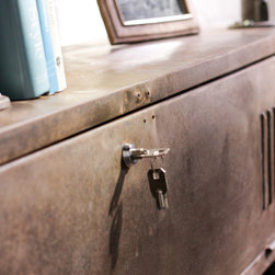 Kensington Scaffolding & Pipe Shelving with a Vintage Locker as Storage - Media Storage & Media Units