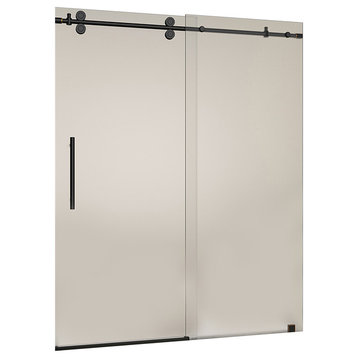 Langham Sliding Shower Door, Oil Rubbed Bronze, Frosted Glass With Center Base