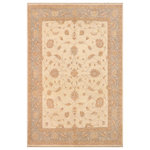 Bareens Designer Rugs - Bohemien Ziegler Bulruk Beige Blue Hand-Knotted Wool Rug - 8'0'' x 10'1'' - Enhance the ambiance of your home with this magnificent Persian-influenced Turkish hand-knotted rug made by skilled artisans capable of creating the most exceptional vegetable dyes and hand-spun wool. This exquisite handmade rug is a one-of-a-kind Peshawar Kafkaz, otherwise identified as Chobi, Chobi Peshawar, Oushak, or Ziegler rug. These handmade rugs are crafted in Pakistan utilizing superior-quality wool imported from Australia, New Zealand, and Korea in two types of weaves: the Persian weave and the Mori weave. This rug is meticulously crafted by hand using the finest natural vegetable dyes extracted from local plants. The artisans use a blend of hand-spun local and fine merino wool, resulting in a rug with a compelling texture, higher lanolin content, and longer staple. The artisans occasionally incorporate natural or artificial silk into the pile to enhance specific motifs. The finished product is an awe-inspiring execution of flawless design and an understated palette that exudes elegance.