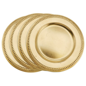 Embossed Bead Border Design Charger Plate Set of 4, Gold