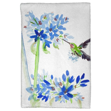 Hummingbird & Blue Flower Kitchen Towel - Two Sets of Two (4 Total)
