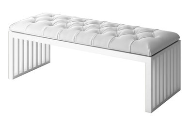 Adrian Modern Bench White Metal Frame With Tufted White Fabric Seat, 60"