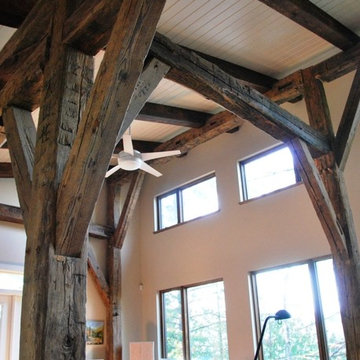 Contemporary cottage using barn timbers, Gatineau Hills