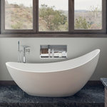 ALFI - 73" White Solid Surface Smooth Resin Soaking Slipper Bathtub - Spa inspired bathtubs such as the ALFI brand free standing resin soaking tubs, have become a popular choice for individuals looking to add a sculptural element to their bathroom decor. These tubs do not include features such as jets or bubbles, letting you enjoy a deep quiet soak, just like old times. While relatively new to the market, solid surface resin tubs retain heat well, and come in a variety of shapes and sizes, making them a great choice for easily adding a touch of sophisticated elegance with spa like appeal.