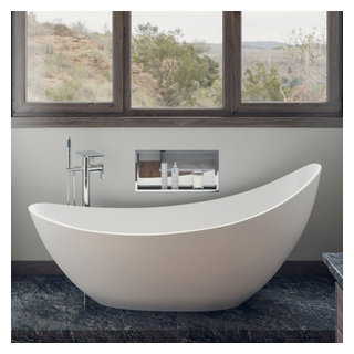 Empava Modern 31.5-in x 67-in White Acrylic Oval Freestanding Whirlpool Tub  with Faucet, Hand Shower and Drain (Center Drain) at