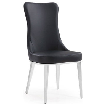 Modern Norma Dining Chair - Black with Polished Stainless Steel Base