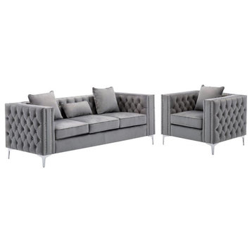 Home Square 2-Piece Set with Tufted Velvet Sofa and Glam Chair