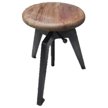 Kavara Accent Industrial Backless Wood and Steel Spin Stool, Natural/Black