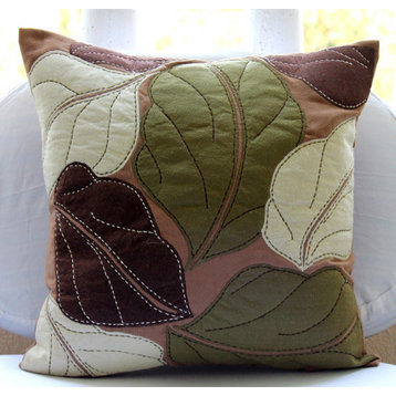 Leafy Collection, Brown Faux Suede Fabric 26"x26" Euro Pillow Cases