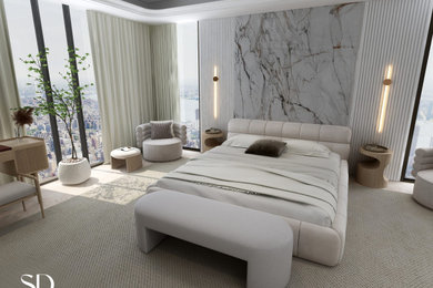 Photo of a large modern master bedroom in Other.