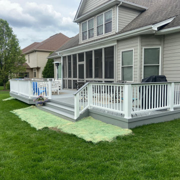 Stone Ash TimberTech deck with Drink Rail & Aluminum Spindles in Westmont, IL