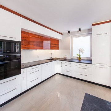 White and Veneer High Gloss Modern Kitchen