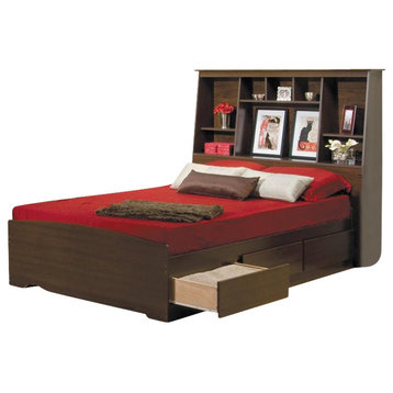 Prepac Manhattan Full Tall Bookcase Platform Storage Bed in Espresso