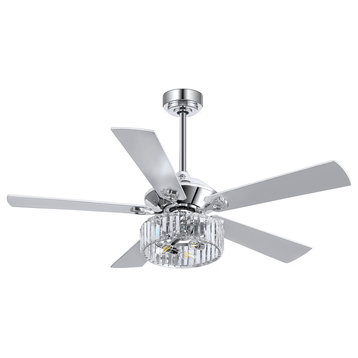 52" Chrome Chandelier Ceiling Fan with Remote Control and Crystal Light Kit