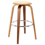 Dwellist - Prescott 26" Mid-Century Swivel Counter Stool, Cream Faux Leather With Walnut - The Prescott mid-century barstool is an ideal fit for any contemporary household. This beautiful backless barstool sports a sturdy walnut wood frame beautifully accented by a 360 degree swivel faux leather upholstered seat. Though an excellent fit for the kitchen or bar, the Prescott's novel yet practical style makes it great for enhancing the aesthetics of just about any room of the house. The Prescott is available in 26 inch counter and 30 inch bar height and comes in your choice of brown or cream faux leather.