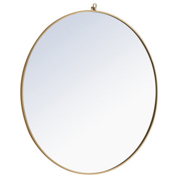 Home Living Metal Frame Round Mirror With Decorative Hook, Brass, 48"