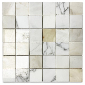 Calacatta Gold Calcutta Marble 2x2 Grid Square Mosaic Tile Polished, 1 sheet