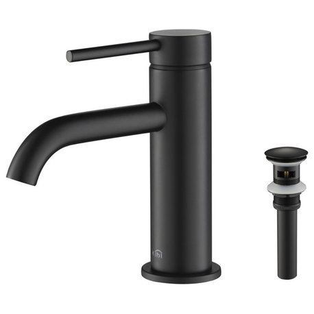 Circular Brass Single Handle Bathroom Faucet KBF1008, Matte Black, With Drain