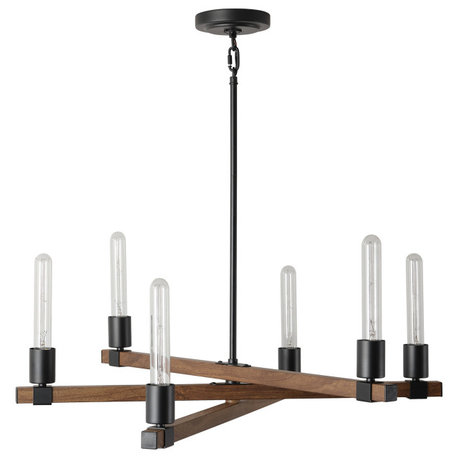 Walken 6-Light Matte Black Chandelier with Faux Wood Accents