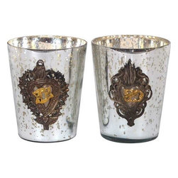 Mercury Glass Votive Holder With Sacred Hearts, Set of 2 - Products