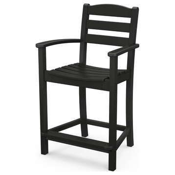 Polywood La Casa Cafe Counter Arm Chair, Black