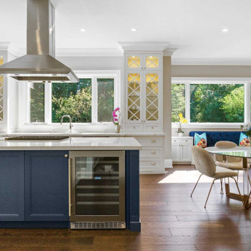 Modern spacious kitchen with navy blue accent