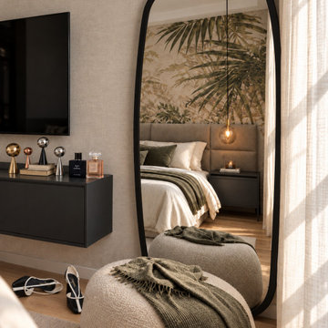 Bedroom Dressing Corner with Full-Length Mirror and Upholstered Pouffe