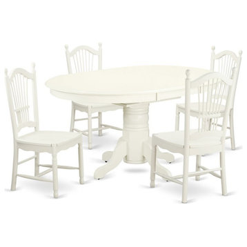 East West Furniture Avon 5-piece Wood Dining Table Set in Linen White