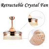 Transitional Crystal Ceiling Fan with Remote, Light, Retractable Blades, French Gold, Neutral White (4000k)