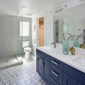 Blue Cabinets Bathroom Remodel, Newport Beach, CA