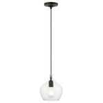 Livex Lighting - Aldrich 1 Light Black Pendant - This single light pendant suspends simply, and it's great solo over focus points or set in pairs or trios over long counter tops and islands. It is shown in a black finish with clear glass.