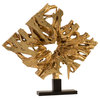 Cast Teak Root Sculpture On Base, Gold leaf