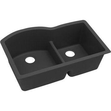 Elkay Quartz Luxe Offset 60/40 Double Bowl Sink with Aqua Divide, Caviar